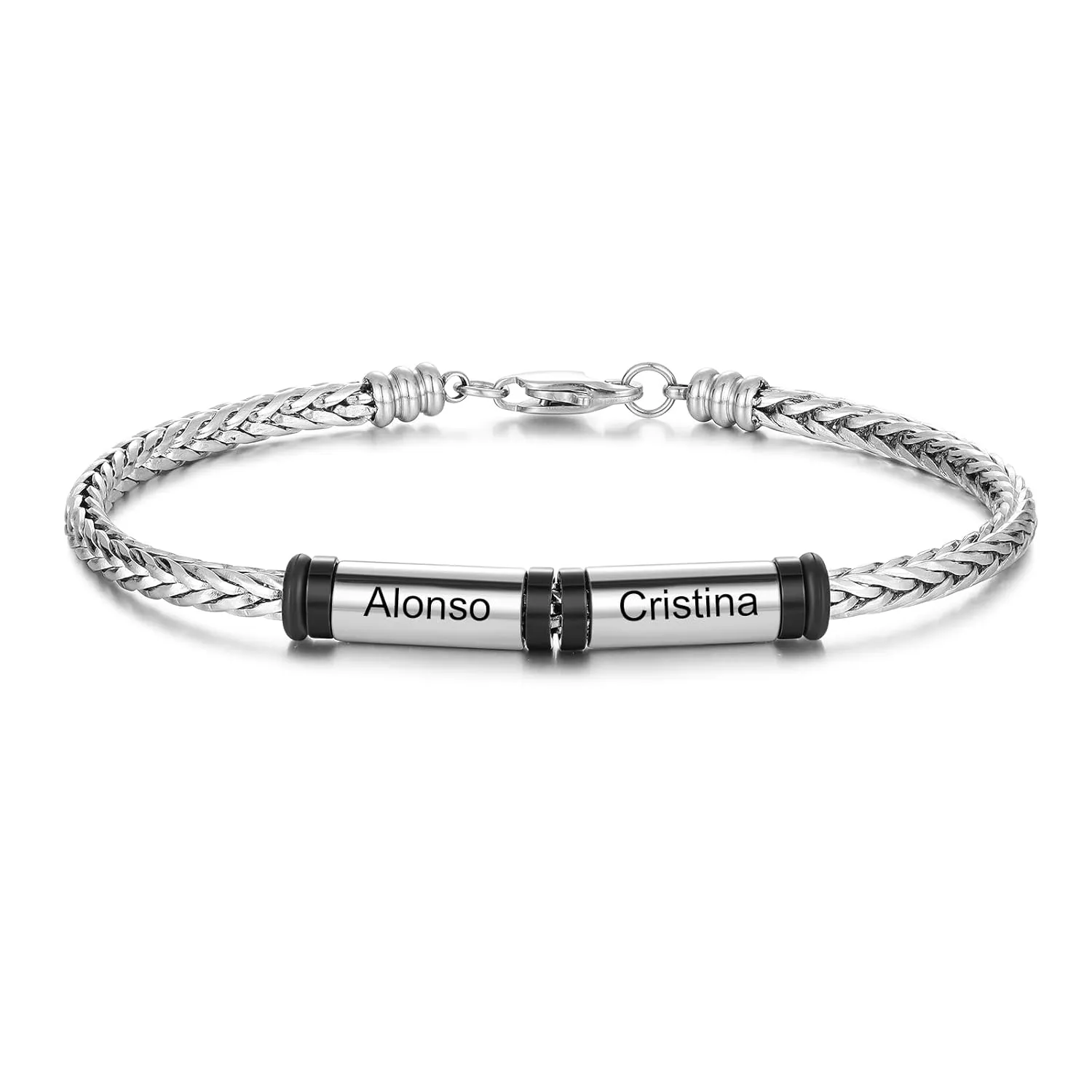 Silver Bracelet for Men: Custom Bracelet with Engraved Text, Personalized with Kids or Loved Ones Names - Gift for Him, Dad, Boyfriend