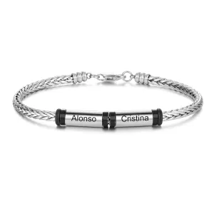 Silver Bracelet for Men: Custom Bracelet with Engraved Text, Personalized with Kids or Loved Ones Names - Gift for Him, Dad, Boyfriend