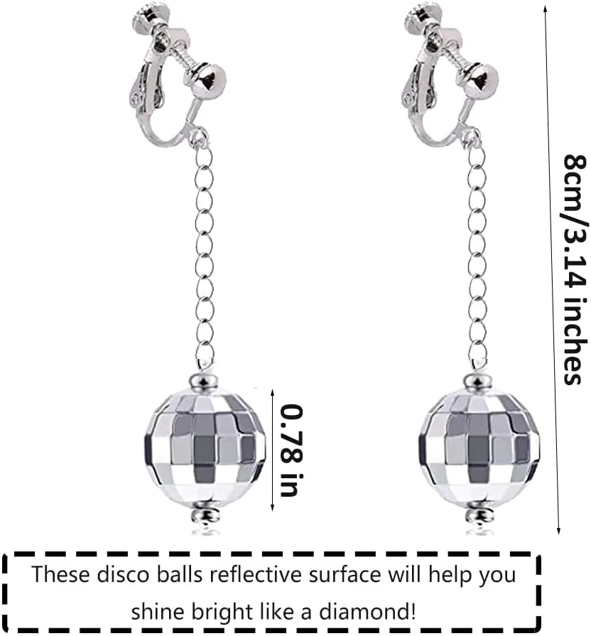 Silver Disco Ball Clip on Earrings 70's Halloween Earrings Women's Costume Accessories