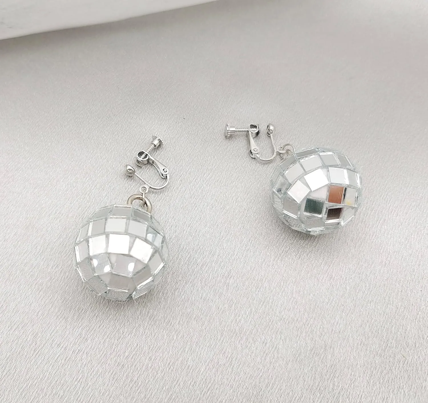 Silver Disco Ball Clip on Earrings 70's Halloween Earrings Women's Costume Accessories