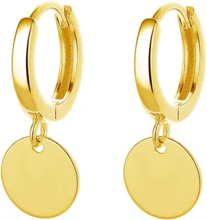 Simple Coin Disc Dangle Hoop Earrings for Women Girls Round Circle Cartilage Earring Small Huggie Hoops Drop Minimalist Jewelry Gifts Hypoallergenic