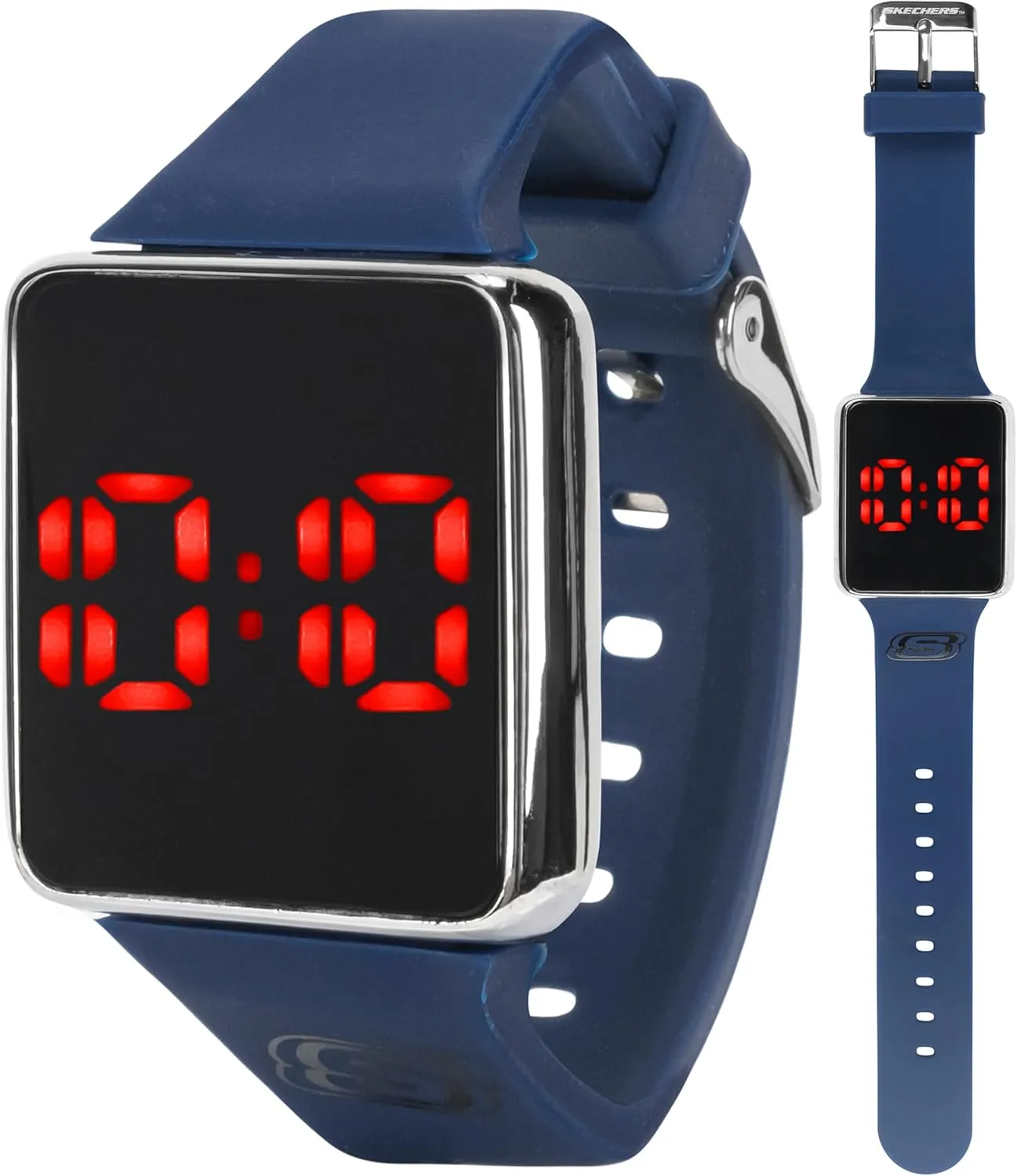 Skechers Boys LED Touch Screen Watch with Silicone Strap, Silver Alloy Buckle, and Red Number Display  Stylish and Durable Blue Strap Digital Watch for Kids, Lightweight Design, Perfect for Everyday Wear