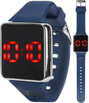 Skechers Boys LED Touch Screen Watch with Silicone Strap, Silver Alloy Buckle, and Red Number Display  Stylish and Durable Blue Strap Digital Watch for Kids, Lightweight Design, Perfect for Everyday Wear
