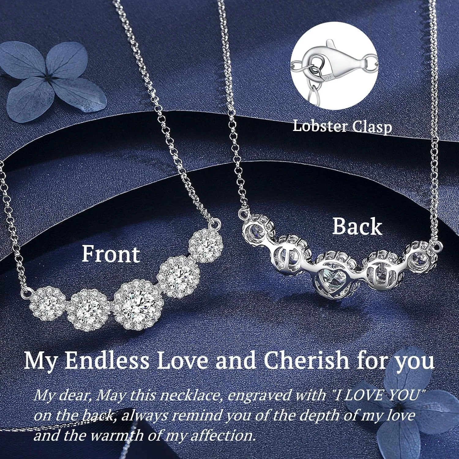 Smile Pendant Necklace for Women Moissanite Lab-Created Gem Jewelry for Women I Love You Wedding Anniversary Birthday Christmas Valentine Engagements Mothers Day for Wife Her Girlfriend Mom Daughter