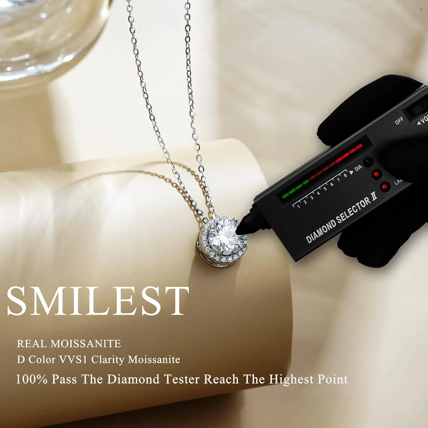 SMILEST 1-1.2ct Moissanite Halo Necklace for Women, D Color VVS1 Clarity, 18K White Yellow Rose Gold Vermeil Pendant for Mom Wife, Birthday Gifts