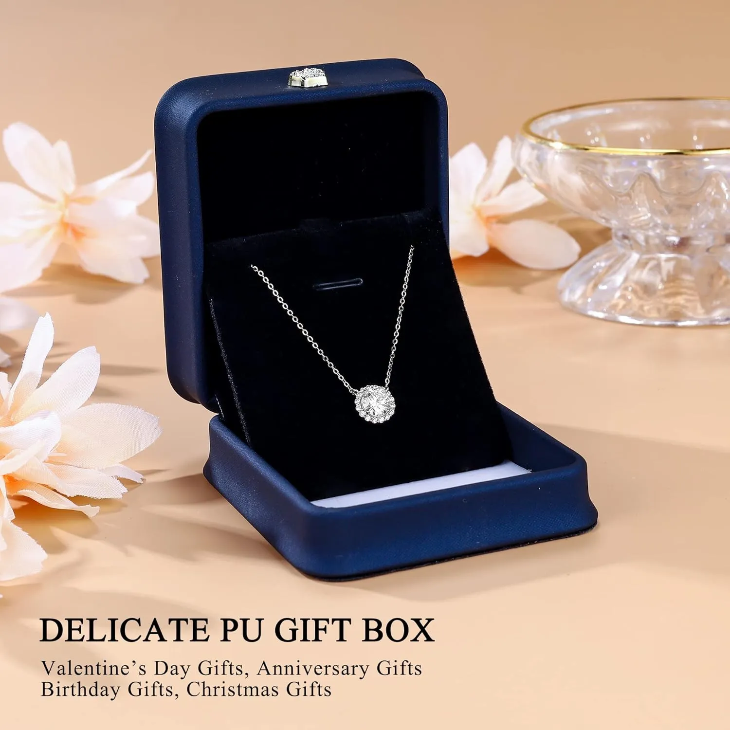 SMILEST 1-1.2ct Moissanite Halo Necklace for Women, D Color VVS1 Clarity, 18K White Yellow Rose Gold Vermeil Pendant for Mom Wife, Birthday Gifts