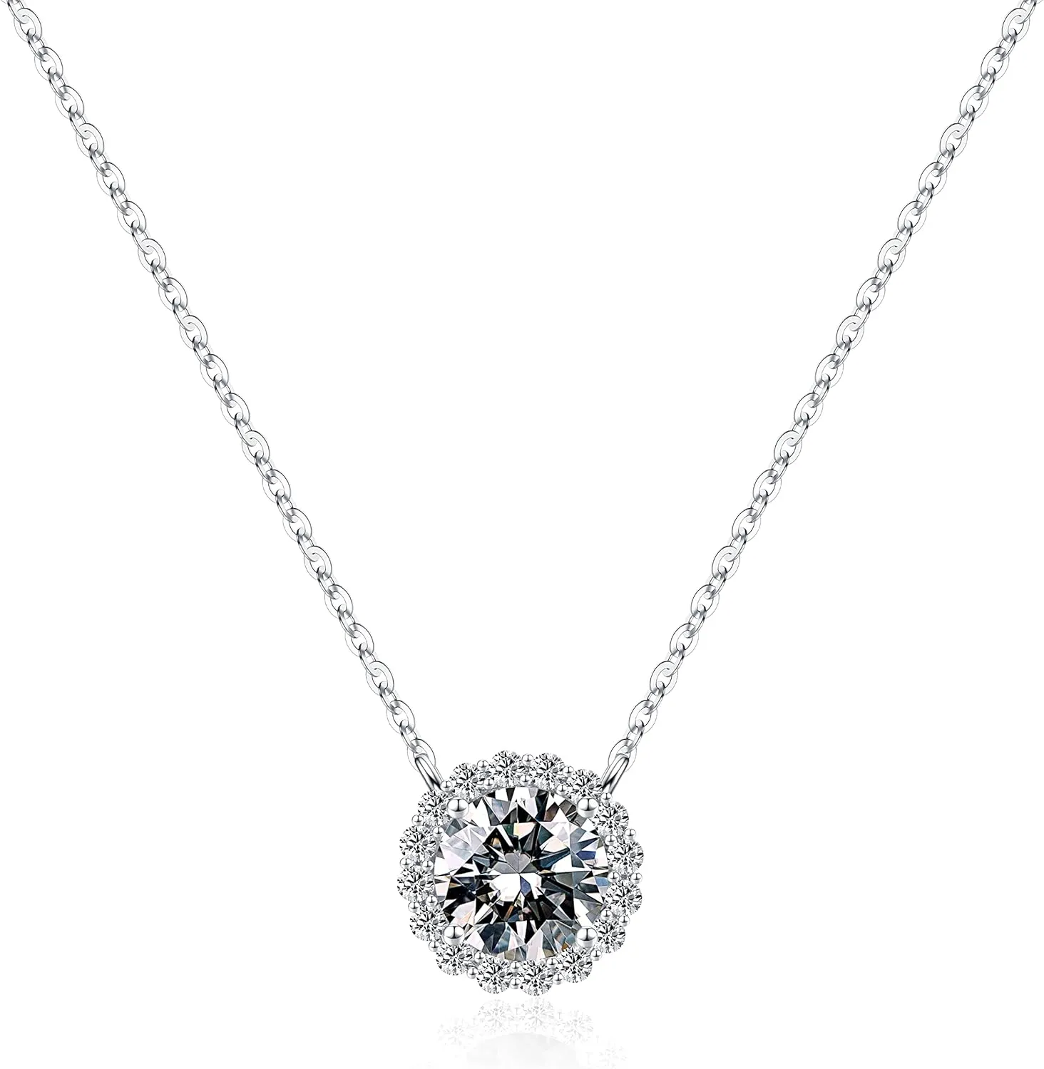 SMILEST 1-1.2ct Moissanite Halo Necklace for Women, D Color VVS1 Clarity, 18K White Yellow Rose Gold Vermeil Pendant for Mom Wife, Birthday Gifts
