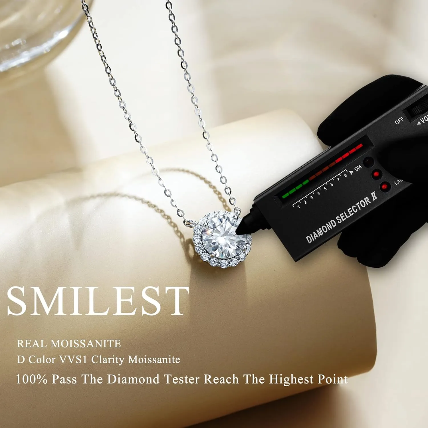 SMILEST 1-1.2ct Moissanite Halo Necklace for Women, D Color VVS1 Clarity, 18K White Yellow Rose Gold Vermeil Pendant for Mom Wife, Birthday Gifts