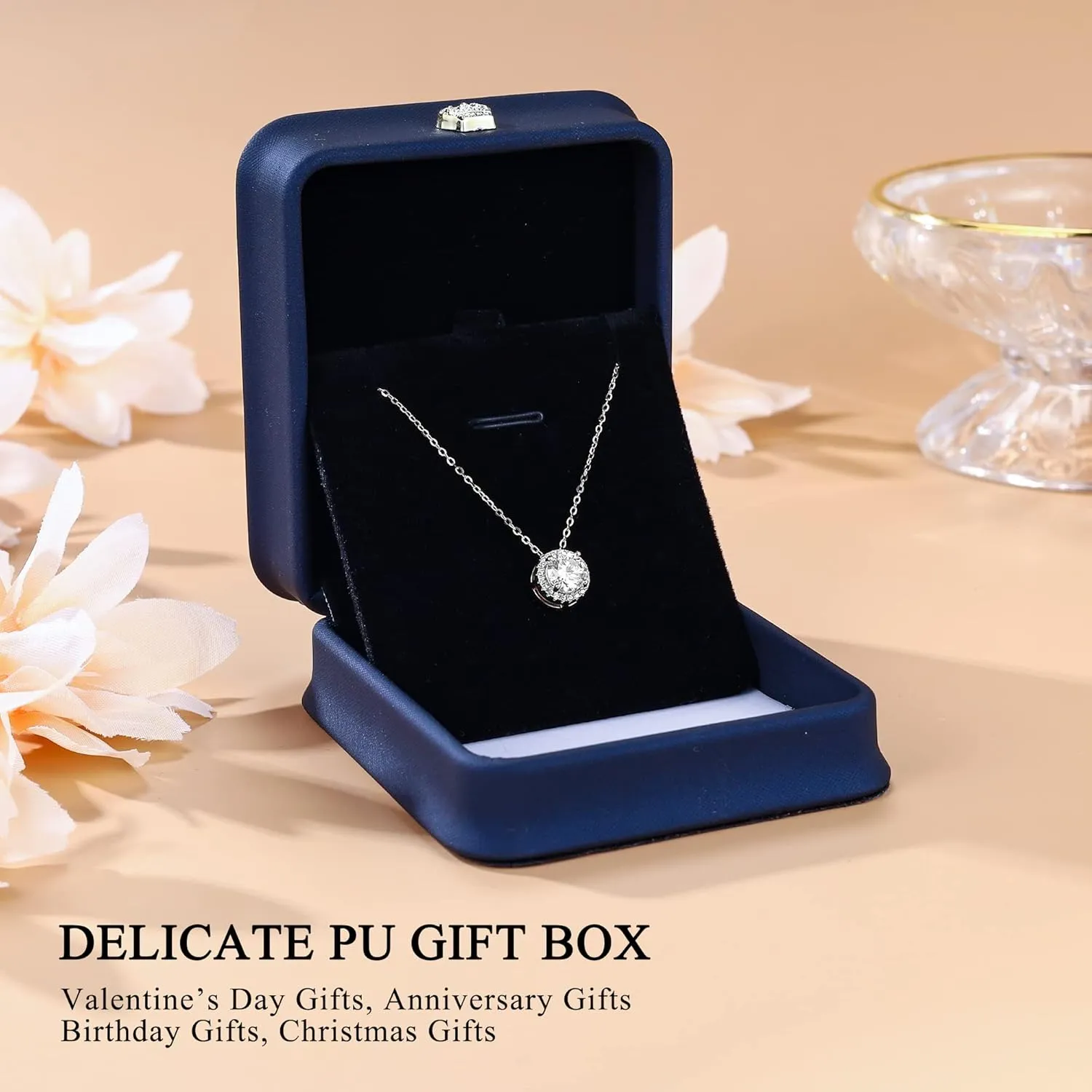 SMILEST 1-1.2ct Moissanite Halo Necklace for Women, D Color VVS1 Clarity, 18K White Yellow Rose Gold Vermeil Pendant for Mom Wife, Birthday Gifts