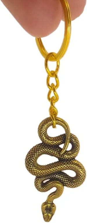 Snake Brass Keychain Goth Animal Novelty Charm Handmade Jewelry Gift for Men Women