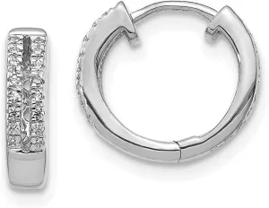 Solid Real 14k White Gold Diamond Hinged Round Hoop Huggie Earrings - 11mm x 12mm (.096 cttw.)