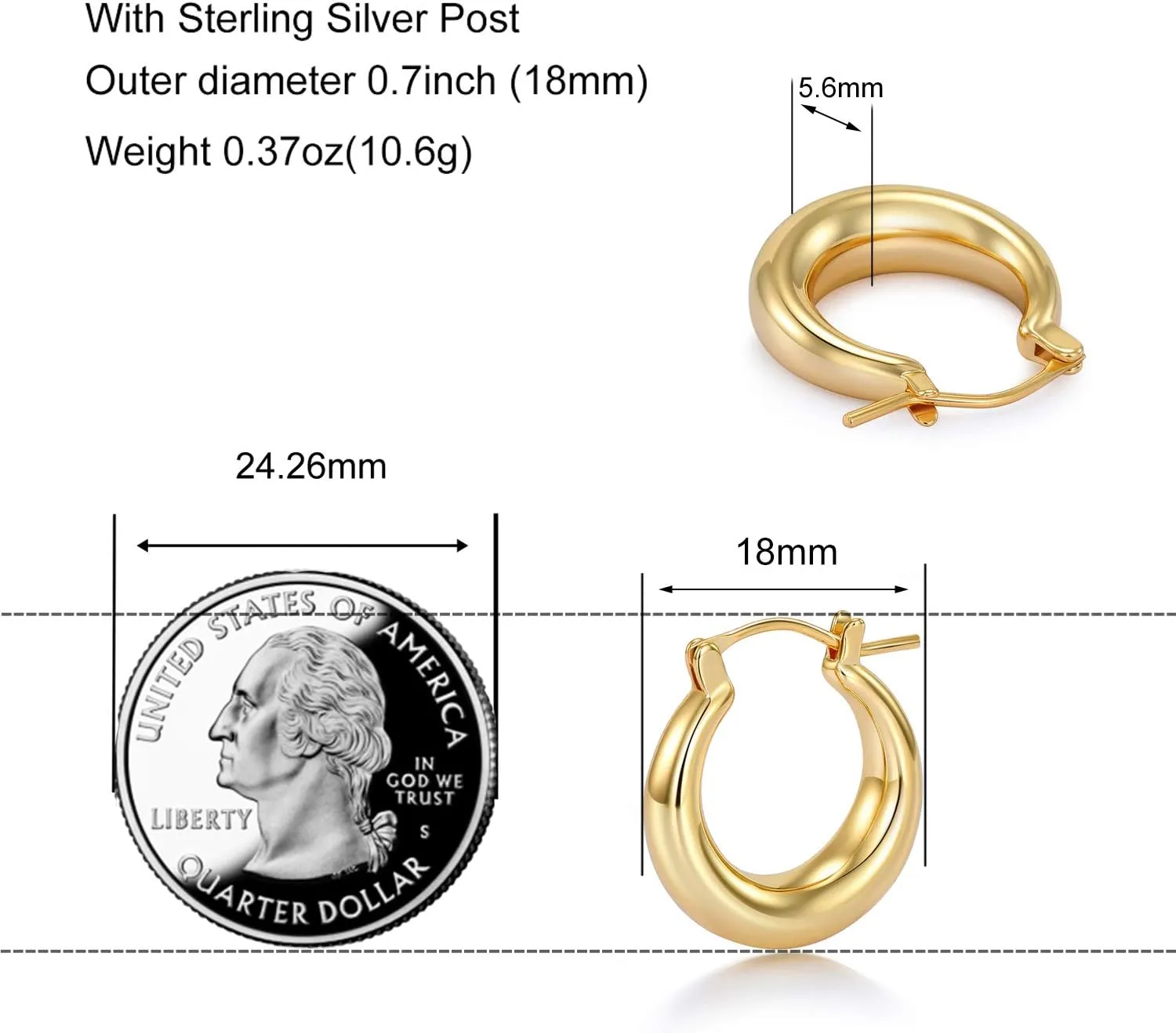 sovesi Chunky Gold Hoop Earrings for Women with 925 Sterling Silver Post, 14K Gold Plated Hoops Earrings