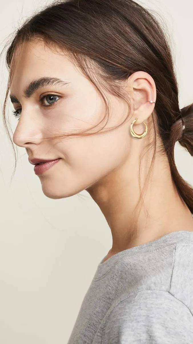 sovesi Chunky Gold Hoop Earrings for Women with 925 Sterling Silver Post, 14K Gold Plated Hoops Earrings