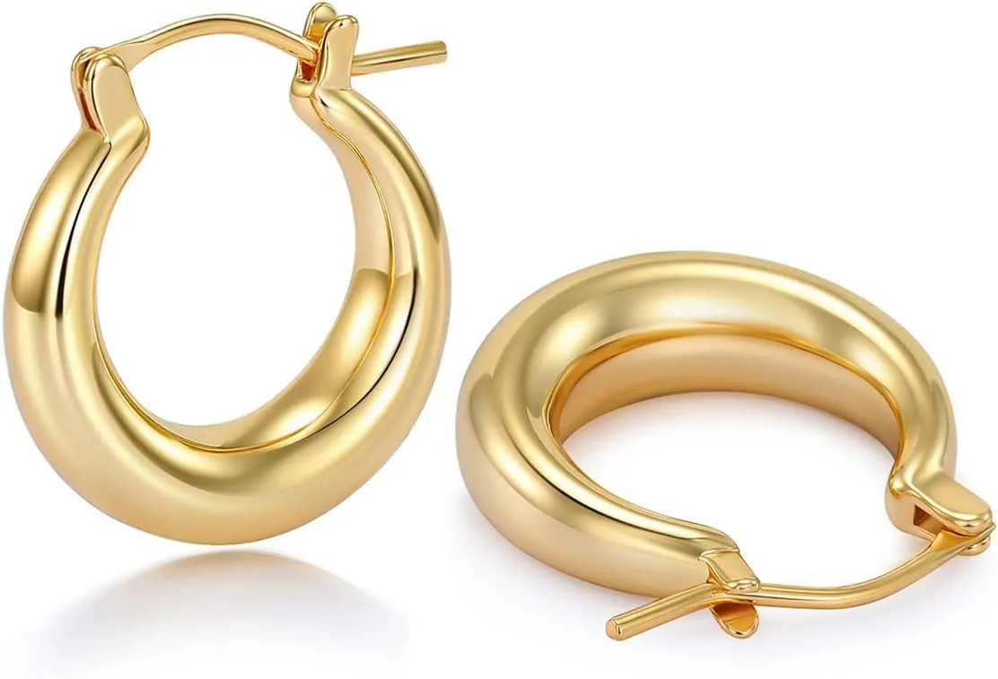 sovesi Chunky Gold Hoop Earrings for Women with 925 Sterling Silver Post, 14K Gold Plated Hoops Earrings
