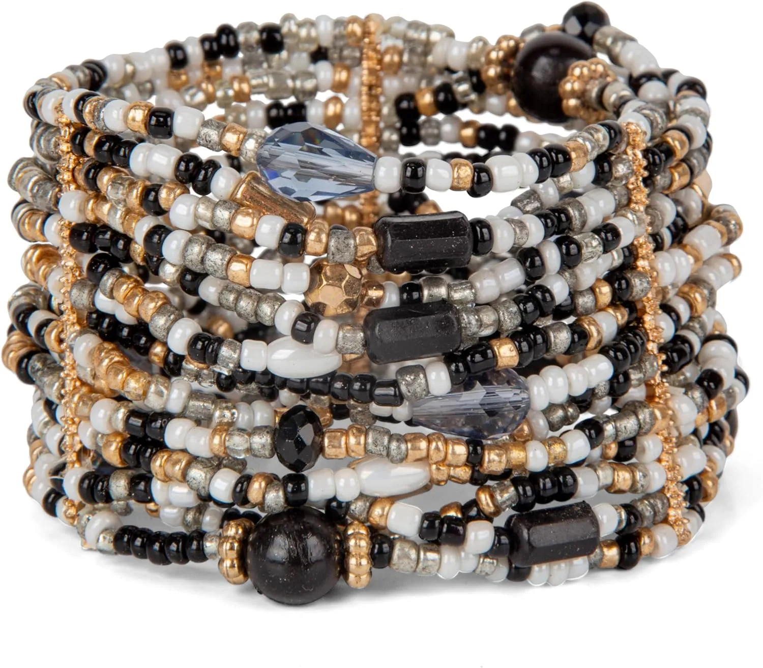 SPUNKYsoul Multi Layered Stretch Bracelet, Gold, Black and White