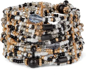SPUNKYsoul Multi Layered Stretch Bracelet, Gold, Black and White