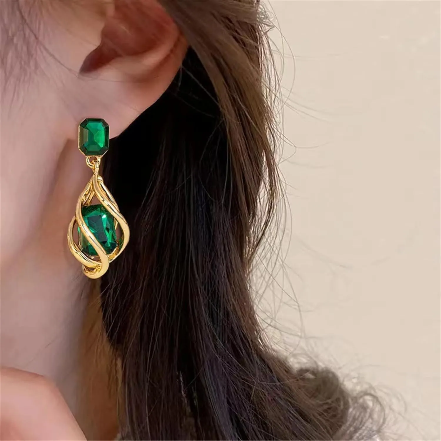 Square Crystal Stud Earrings for Women Spiral Twist Gold Alloy Fancy Big Rectangle Crystal Statement Earrings Infinity Love Prom Pageant Jewelry Birthday Gift for Women