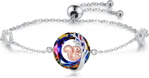 Squirrel Bracelet Women 925 Sterling Silver Tree of Life Squirrel Bracelet Adjustable With Crystal Animal Jewelry Gift for Women