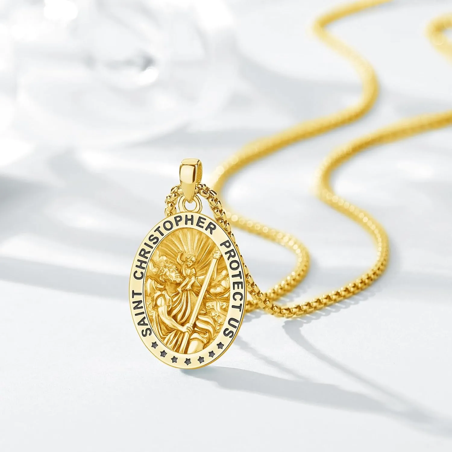 St Christopher Necklace Mens, 925 Sterling Silver for Traveler Patron Saint Christopher Medal Pendant Necklace for Women Father Brother Amulet Religious Jewelry Gifts