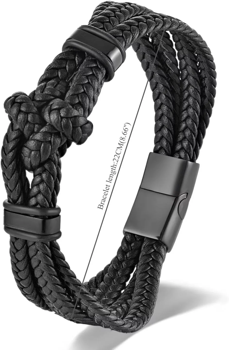 Stainless Steel Double Nautical Marine Anchor/Link Chain Charm/Friendship Knot Black Leather Bangle Bracelet for men, Mininalist Style