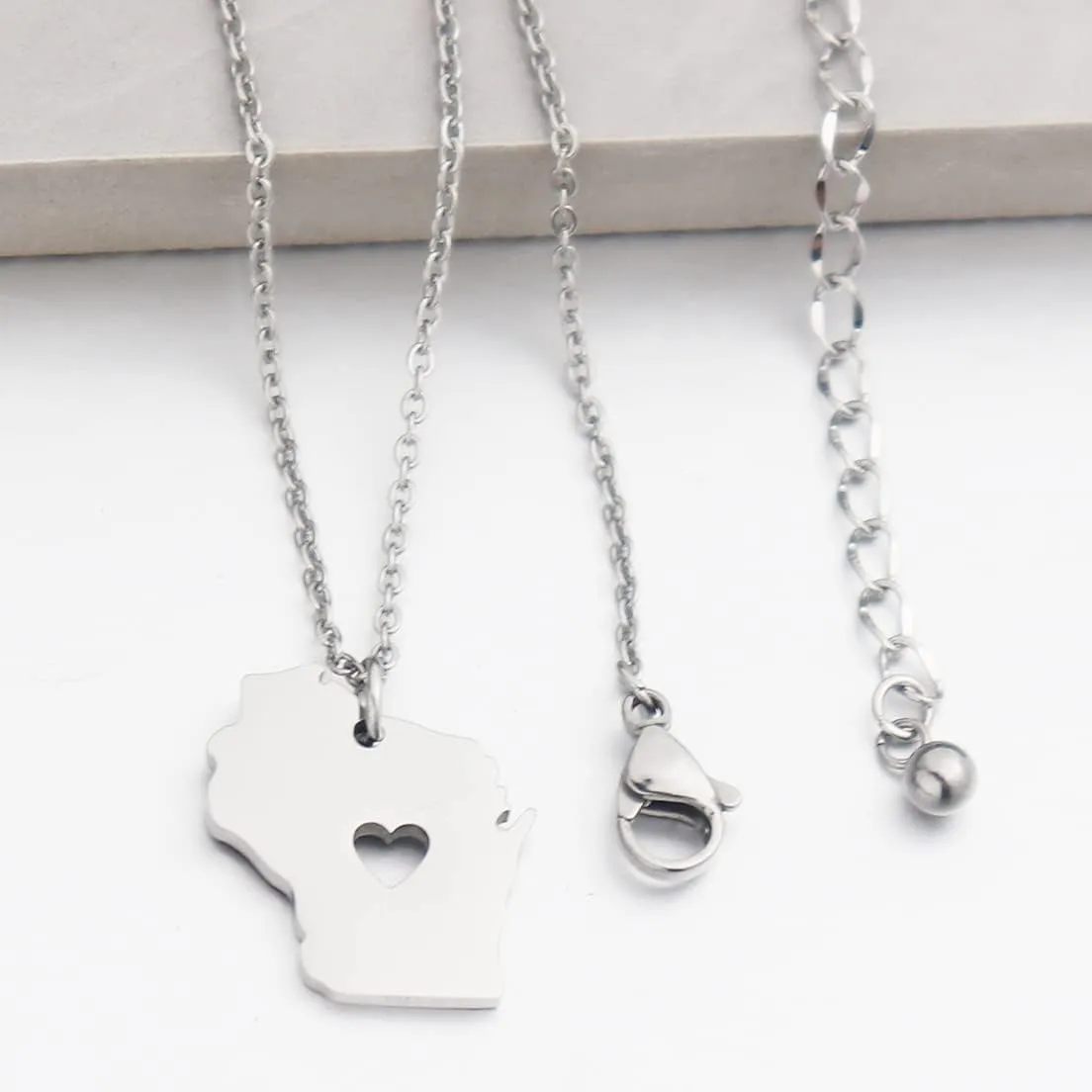 Stainless Steel State Map Pendant Necklace Country Map Necklace Going Away Gift for Best Friend Traveling Keepsake State Pride