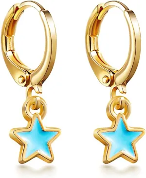 Star Lightning Heart Mini Huggie Hoop Earrings Gold Plated Charm Colorful Enamel Pink Small Crescent Planet Celestial Small Dangle Drop Earrings for Minimalist Birthday Christmas Party Fashion Jewelry Gifts