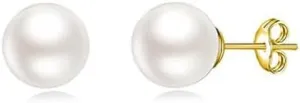 Sterling Silver, 14K Gold Plated, AAA  Quality Handpicked Freshwater Cultured Stud Pearl Earrings, Comfortable Not heavy, Just the Right Size Very Stylist for Everyday Wear and Dress up
