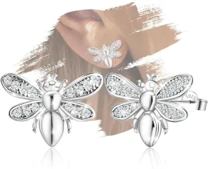 Sterling Silver Bee Stud Earrings with Cubic Zirconia for Women Hypoallergenic Lightweight Silver Fashion Stud Earrings for Sensitive Ears for Women Gift for Christmas