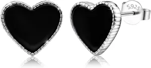 Sterling Silver Black Heart Earrings - Hypoallergenic Minimalist Love Heart-Shaped Earrings for Sensitive Ears - Ideal for Birthdays & Valentine's Day