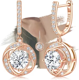 Sterling Silver Dangle Hoop Earrings Rose Gold Charms Hypoallergenic Fashion Jewelry Dainty Birthday Gift