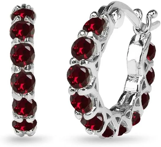 Sterling Silver Genuine, Simulated or Created Gemstone Small Round 18mm Huggie Hoop Earrings for Women