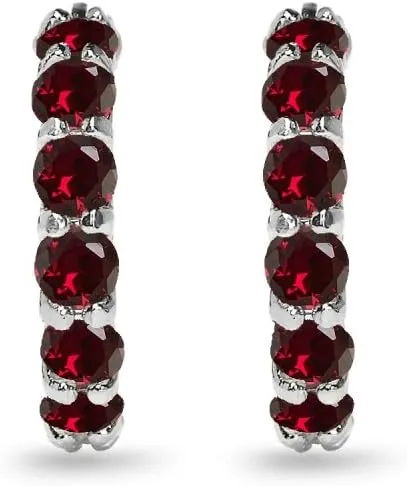 Sterling Silver Genuine, Simulated or Created Gemstone Small Round 18mm Huggie Hoop Earrings for Women