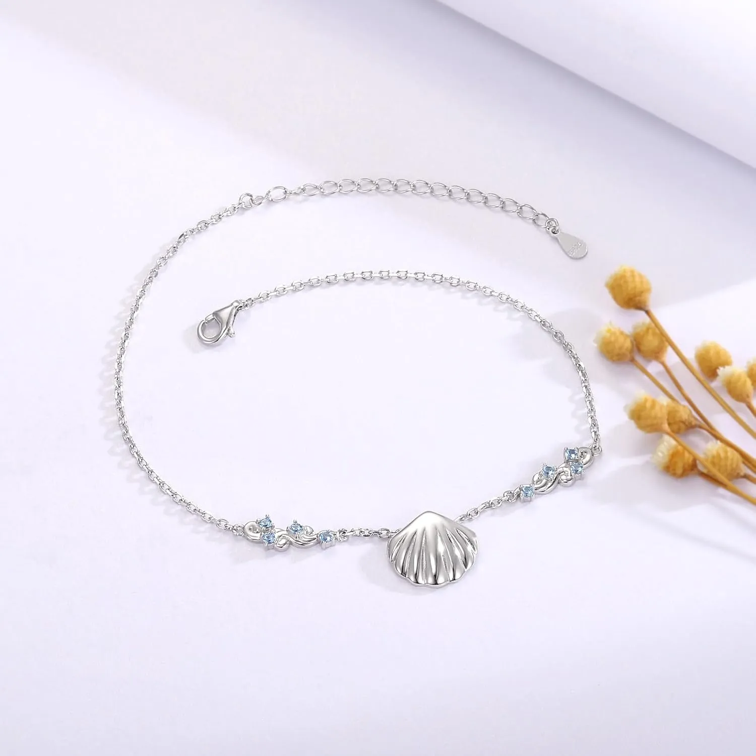 Sterling Silver Ocean Anklet for Women Seashell Starfish Whale Ankle Bracelet With CZ Sea Animal Summer Beach Stylish Summer Holiday Jewelry Gift for Ocean Lovers