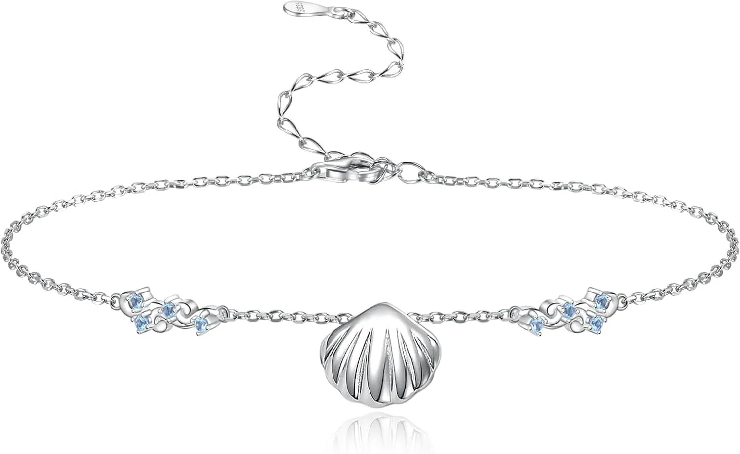 Sterling Silver Ocean Anklet for Women Seashell Starfish Whale Ankle Bracelet With CZ Sea Animal Summer Beach Stylish Summer Holiday Jewelry Gift for Ocean Lovers