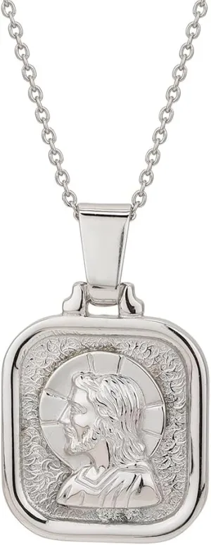 Sterling Silver - Rhodium Plated with 925 Stamp - Jesus Medal Pendant Necklace - Elegant Handcrafted Necklace for Men and Women - 18" Long   2" Extender