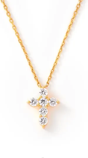 STORYJEWELLERY 925 Sterling Silver Small Cross Necklace for Women, Dainty 18K Gold Plated Cubic Zirconia Charm Necklaces, Non Tarnish Gold Cross Pendant, Christian Jewelry, Religious Gifts for Women