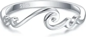 STROLLGIRL S925 Sterling Silver Multiple Waves Ring Ocean Tide Sea Plunging Wave Silver Ocean Ring Nautical Beach Summer Jewelry