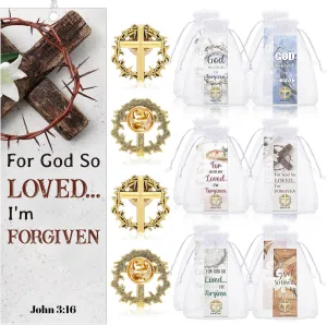 Supervitae 24 Pcs/12 Sets Crown of Thorns Lapel Pins with John 3: 16 Bookmark Include 12 Pcs Christian Cross Brooch Pin 12 Pcs for God So Loved Bookmarks for Religious Church Gift Sunday School