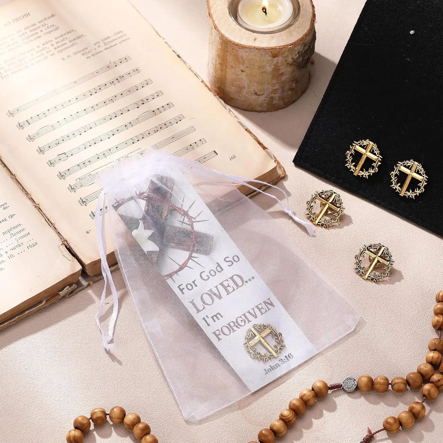 Supervitae 24 Pcs/12 Sets Crown of Thorns Lapel Pins with John 3: 16 Bookmark Include 12 Pcs Christian Cross Brooch Pin 12 Pcs for God So Loved Bookmarks for Religious Church Gift Sunday School