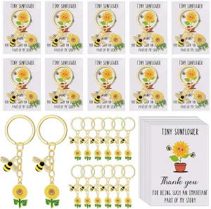 Sureio 12 Set End of Year Gifts Bulk Sunflower Keychain Gifts with Bee Thank You Cards and Bags Employee Nurse Coworker Teacher Cna Summer Baby Shower Party Favor