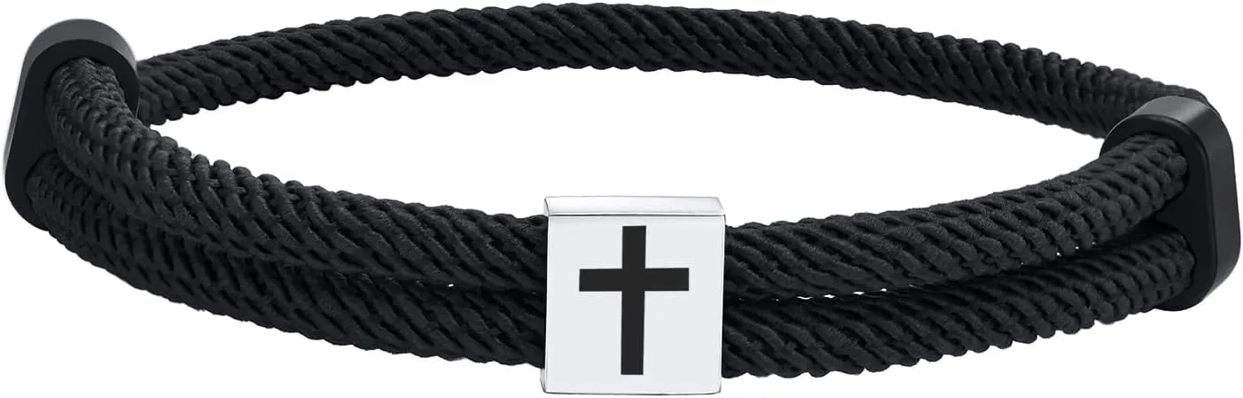 TempBeau Braided Men Rope Cross Bracelet - Adjustable Tree of Life Cord Surfing Bracelet, Handmade Nautical Navy Marine String Bracelet with Metal Knot, Easter Women Bracelets Gifts