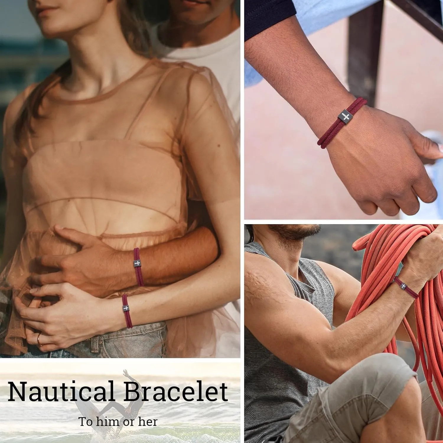 TempBeau Braided Men Rope Cross Bracelet - Adjustable Tree of Life Cord Surfing Bracelet, Handmade Nautical Navy Marine String Bracelet with Metal Knot, Easter Women Bracelets Gifts