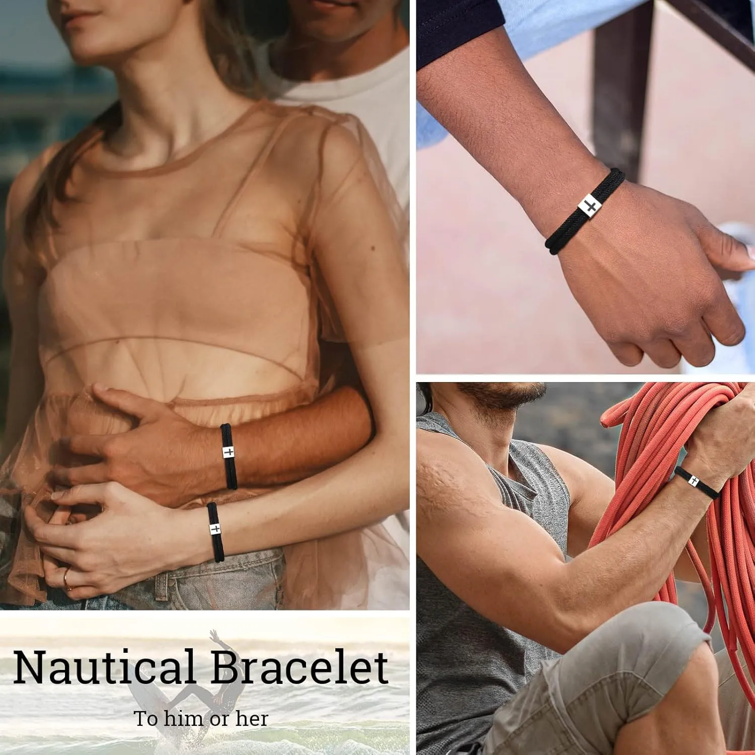 TempBeau Braided Men Rope Cross Bracelet - Adjustable Tree of Life Cord Surfing Bracelet, Handmade Nautical Navy Marine String Bracelet with Metal Knot, Easter Women Bracelets Gifts