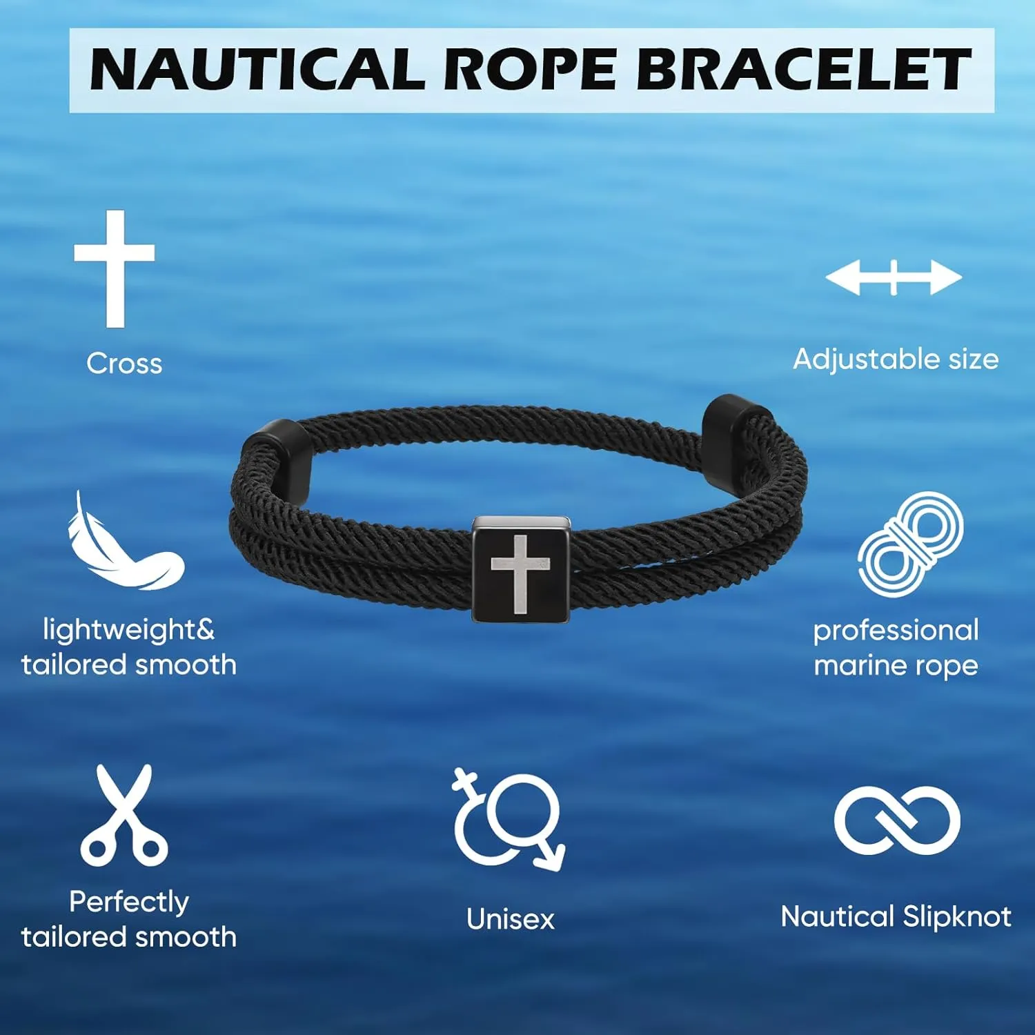TempBeau Braided Men Rope Cross Bracelet - Adjustable Tree of Life Cord Surfing Bracelet, Handmade Nautical Navy Marine String Bracelet with Metal Knot, Easter Women Bracelets Gifts