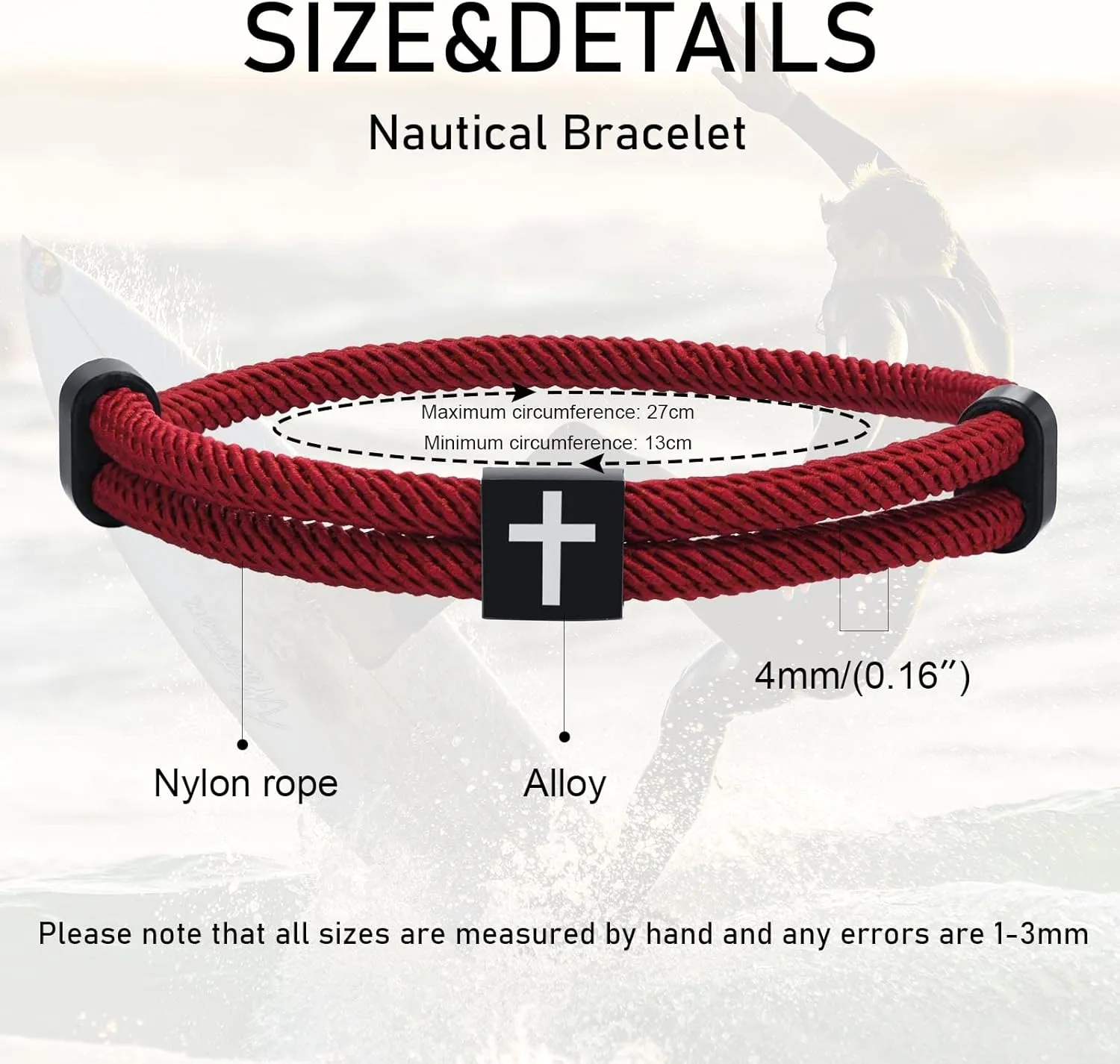 TempBeau Braided Men Rope Cross Bracelet - Adjustable Tree of Life Cord Surfing Bracelet, Handmade Nautical Navy Marine String Bracelet with Metal Knot, Easter Women Bracelets Gifts
