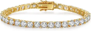 Tennis Bracelets for Women, 18K Gold Plated 925 Sterling Silver Round Cubic Zirconia Tennis Bracelet, Charm Fine Jewelry Birthday Jewelry Gifts for Women Mom Daughter