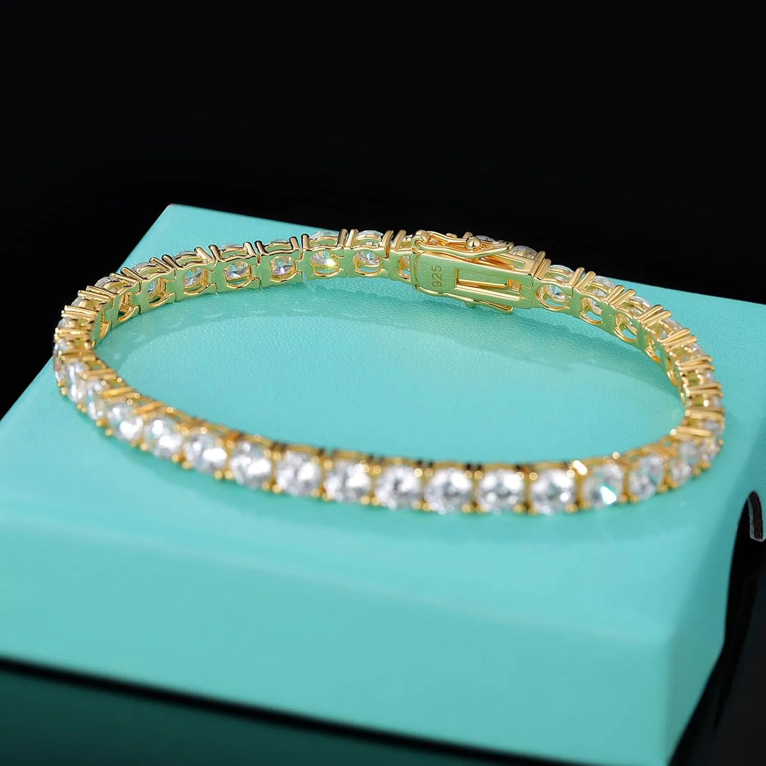 Tennis Bracelets for Women, 18K Gold Plated 925 Sterling Silver Round Cubic Zirconia Tennis Bracelet, Charm Fine Jewelry Birthday Jewelry Gifts for Women Mom Daughter