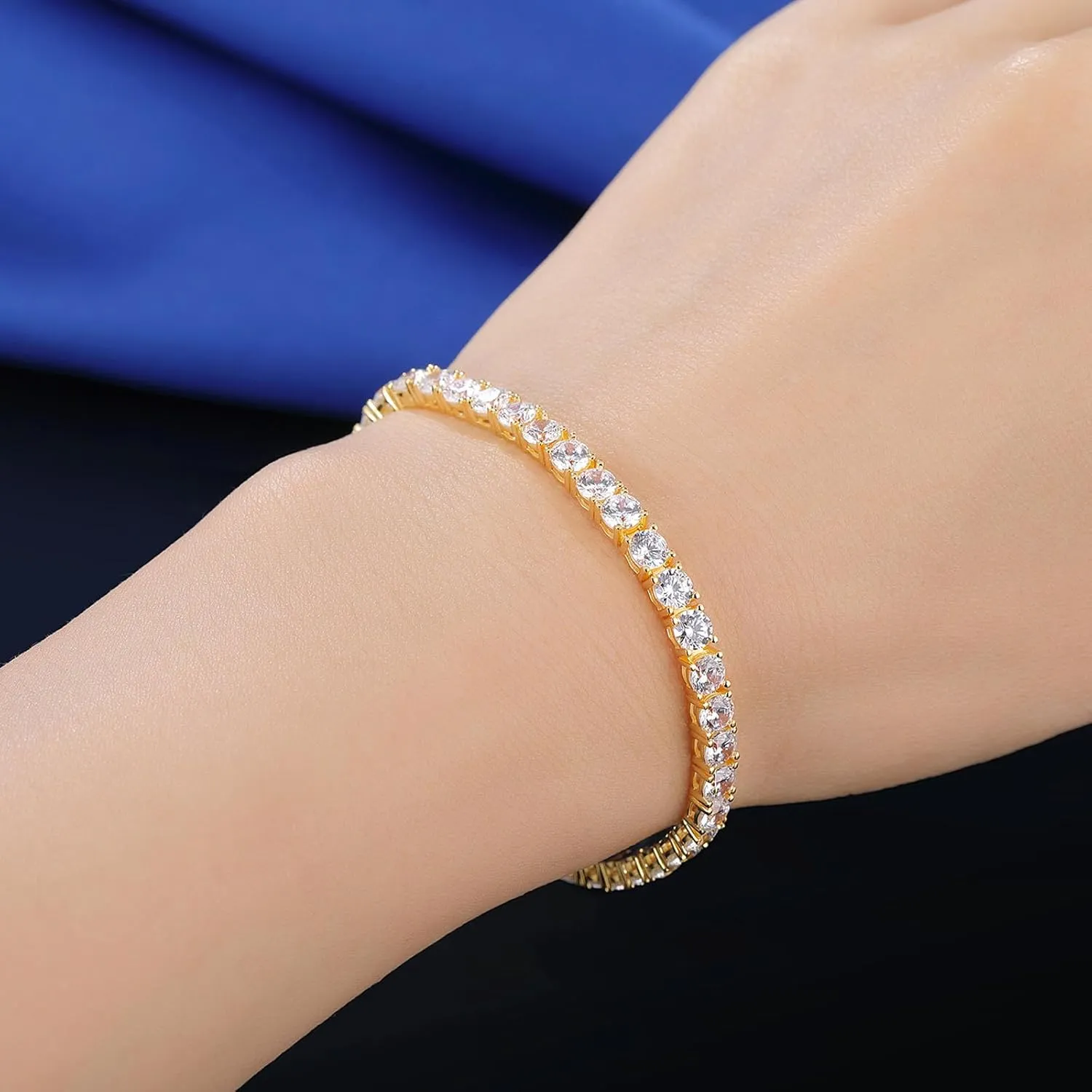 Tennis Bracelets for Women, 18K Gold Plated 925 Sterling Silver Round Cubic Zirconia Tennis Bracelet, Charm Fine Jewelry Birthday Jewelry Gifts for Women Mom Daughter