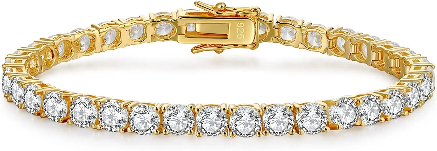 Tennis Bracelets for Women, 18K Gold Plated 925 Sterling Silver Round Cubic Zirconia Tennis Bracelet, Charm Fine Jewelry Birthday Jewelry Gifts for Women Mom Daughter