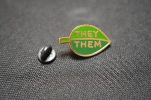 They Them Pronoun Brooch Button Non-Binary Badge Enamel Lapel Pin - Green Leaf NB Pride Genderqueer Gender Identity Pin